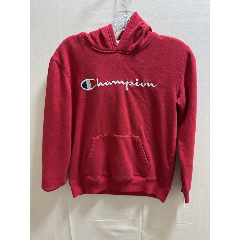Champion Hoodie Youth Medium Red Embroidered Logo Pullover Sweatshirt Kids 10-12